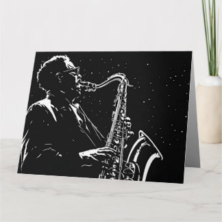 50er BW-Grafik-Comic im Vintage-Stil Saxophonspiel Karte
