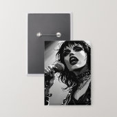 50er BW-Grafik-Comic-Stil-Goth-Punk-Sänger Button (Vorderseite/Rückseite)