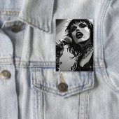 50er BW-Grafik-Comic-Stil-Goth-Punk-Sänger Button (Insitu)