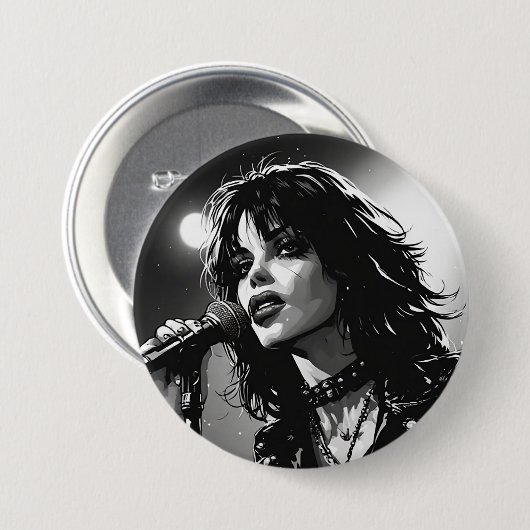 50er BW-Grafik-Comic-Stil Goth-Punk-Sänger Button (Vorne & Hinten)