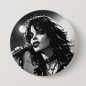 50er BW-Grafik-Comic-Stil Goth-Punk-Sänger Button (Vorderseite)