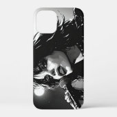 50er BW-Grafik-Comic-Stil Goth-Punk-Sänger Case-Mate iPhone Hülle (Rückseite)