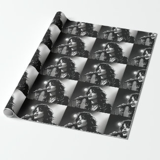 50er BW-Grafik-Comic-Stil Goth-Punk-Sänger  Geschenkpapier
