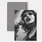 50er BW-Grafik-Comic-Stil-Goth-Punk-Sänger Magnet (Vorderseite/Rückseite)