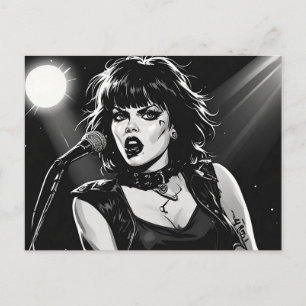 50er BW-Grafik-Comic-Stil Goth-Punk-Sänger  Postkarte