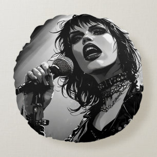 50er BW Graphic Comic Style Goth Punk Sänger Rundes Kissen