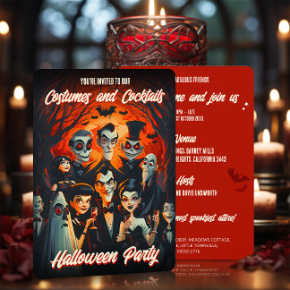 50er Cartoon Kostüme und Cocktails Adultes Hallowe Einladung