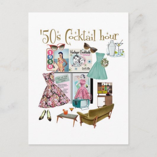 "50er Cocktail-Stunde Postkarte (Vorderseite)