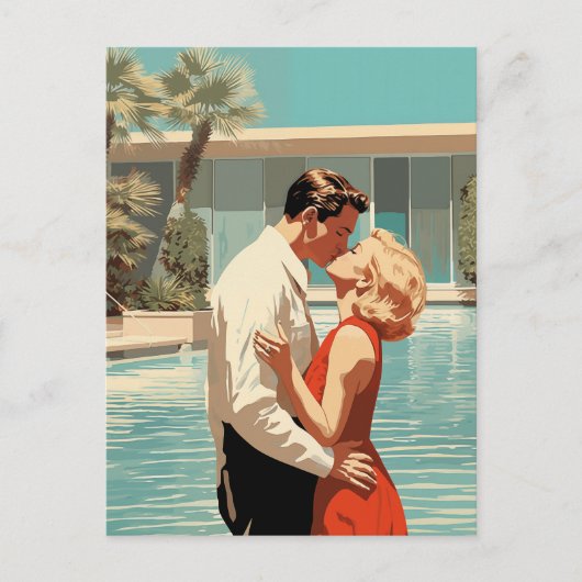 50er Couple Kissing Postkarte (Vorderseite)