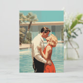 50er Couple Küssen am Pool Einladung (Stehend Vorderseite)