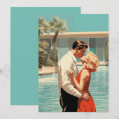 50er Couple Küssen am Pool Einladung (Vorne/Hinten)