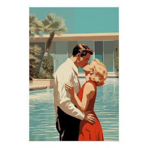 50er Couple Küssen am Pool Poster