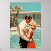 50er Couple Küssen am Pool Poster (Vorne)