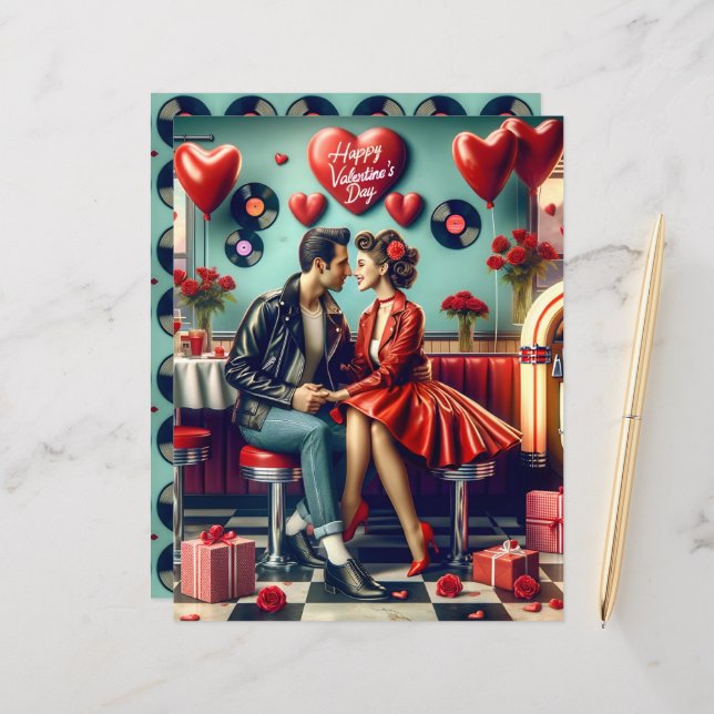 50er Diner Valentine Scrapbook Paper (Vorderseite/Rückseite Beispiel)