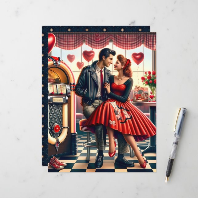 50er Diner Valentine Scrapbook Paper (Vorderseite/Rückseite Beispiel)