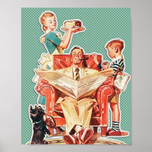 50er-Familie mit Dog Retro Wall Art Poster (Vorne)