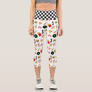 50er Grafik mit Milkshakes, Hot dogs Retro Capri Leggings