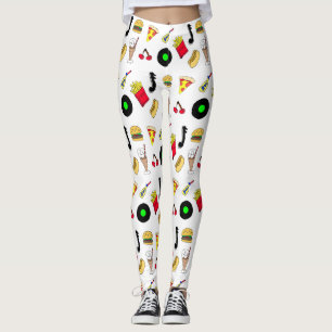 50er Grafik mit Milkshakes, Hot dogs Retro Leggings