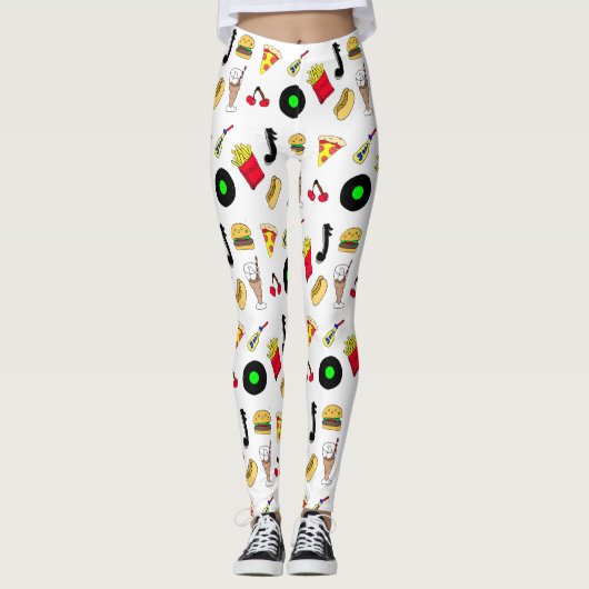 50er Grafik mit Milkshakes, Hot dogs Retro Leggings (Vorderseite)