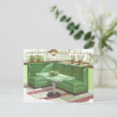 50er Green Kitchen Booth Postkarte (Stehend Vorderseite)