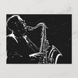 50er-Jahre-BW-Comic im Vintage-Stil Saxophonspiele Postkarte