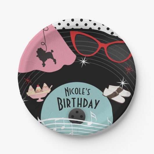 50er Jahre des 1950er-Jahre-Rekordthemas Geburtsta Pappteller (Vorderseite)