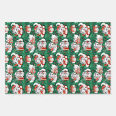 50er Jahre Grünes Weihnachtsmuster mit Kätzchen Geschenkpapier Set (Vorderseite 3)