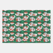 50er Jahre Grünes Weihnachtsmuster mit Kätzchen Geschenkpapier Set (Vorderseite 2)