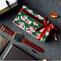 50er Jahre Grünes Weihnachtsmuster mit Kätzchen