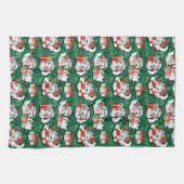 50er Jahre Grünes Weihnachtsmuster mit Kätzchen Geschirrtuch (Horizontal)