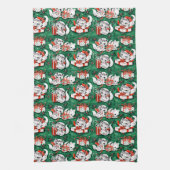 50er Jahre Grünes Weihnachtsmuster mit Kätzchen Geschirrtuch (Vertikal)