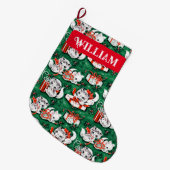 50er Jahre Grünes Weihnachtsmuster mit Kätzchen Großer Weihnachtsstrumpf (Vorderansicht (hängend))