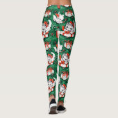 50er Jahre Grünes Weihnachtsmuster mit Kätzchen Leggings (Rückseite)