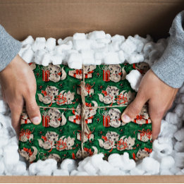 50er Jahre Grünes Weihnachtsmuster mit Kätzchen Seidenpapier