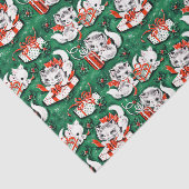 50er Jahre Grünes Weihnachtsmuster mit Kätzchen Seidenpapier (Ausschnitt)