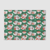 50er Jahre Grünes Weihnachtsmuster mit Kätzchen Seidenpapier (Vorderseite)