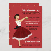 50er Jahre Hausfrau Weihnachtsfeiertag Glitzer Roc Einladung (Vorne/Hinten)