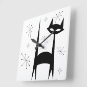 50er Jahre Retro Black Cat White Pop Art Clock Quadratische Wanduhr (Winkel)