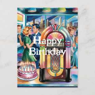 50er Jahre Vintage Retro Jukebox, Diner, Geburtsta Postkarte