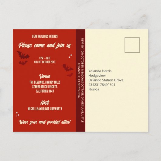 50er Kostüme Cocktails Erwachsene Halloween Einlad Postkarte (Rückseite)