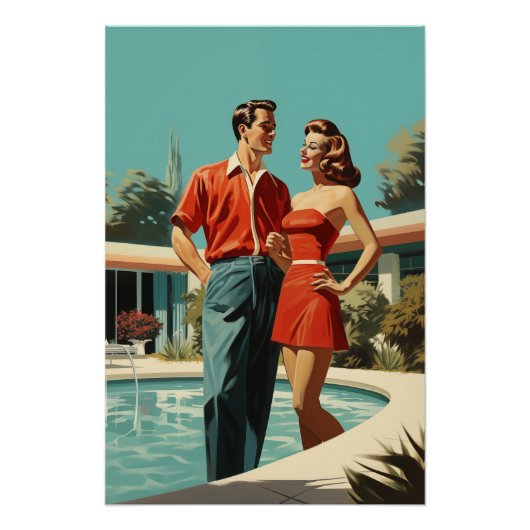 50er Paar am Pool Poster (Vorderseite)