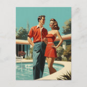 50er Paar am Pool Postkarte (Vorderseite)