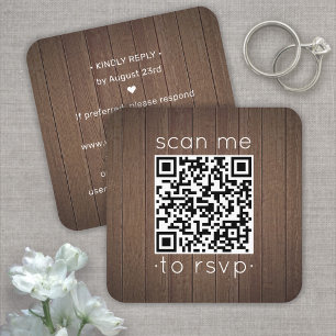50er Pack QR RSVP braune Holzimitat-Hochzeitseinla Quadratische Visitenkarte