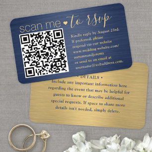 50er Pack Scan Me QR RSVP Blau und Gold Hochzeit Visitenkarte