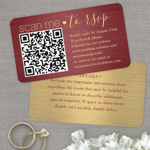 50er Pack Scan Me QR RSVP Bordeaux & Gold Hochzeit Visitenkarte