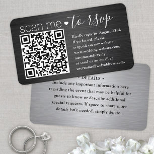 50er Pack Scan Me QR RSVP Schwarz und Silber Hochz Visitenkarte