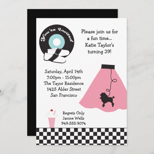 50er Party Einladung (Vorne/Hinten)