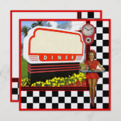 50er Retro Diner Blank Sign Einladung (Vorne/Hinten)
