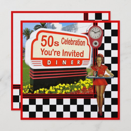 50er Retro Diner Einladung (Vorne/Hinten)