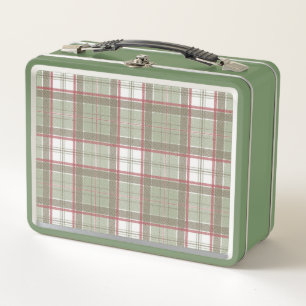 50er Retro-grüne Tartan-Lunchbox Metall Brotdose